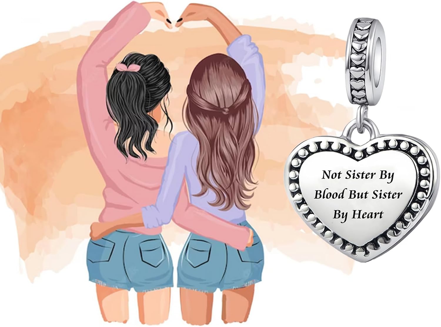 Heart Always My Sister Forever My Friend Charm Compatible with Pandora Charms Bracelets - Image 3