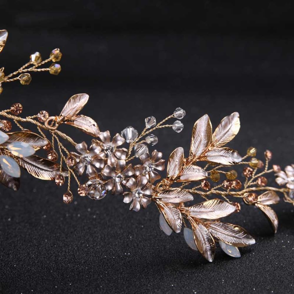 Fasce per capelli alla moda vintage con foglie bianche e fiori, fascia per capelli da sposa con nastro