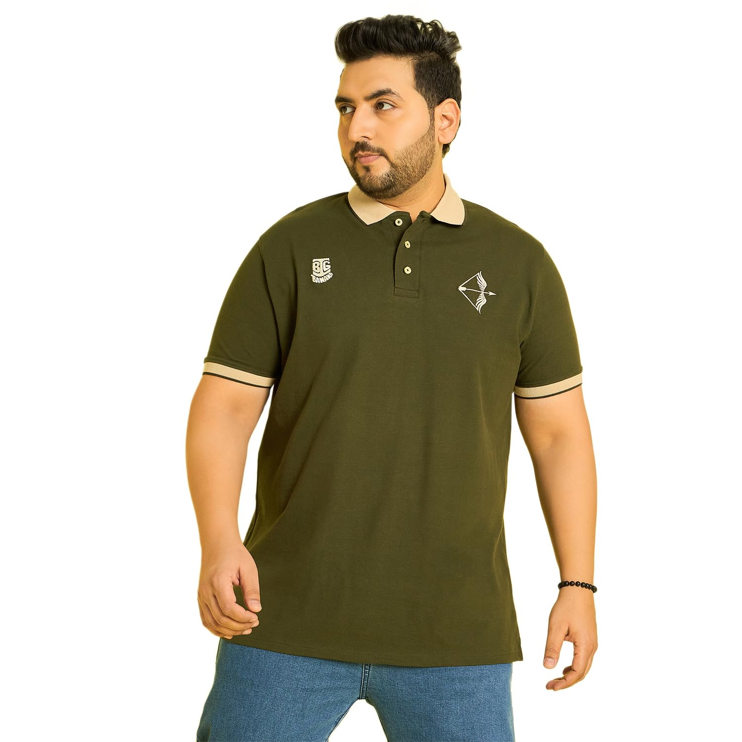 bigbanana Men Plus Size Solid Olive Polo Tshirt-picture-35