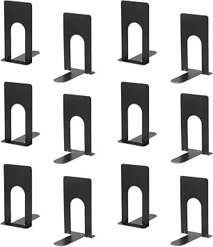 JIANTA 12 Pack Heavy Duty Metal Bookends, Black Non-Skid Book Holders | Small Book Ends for Shelves, Steel Bookshelf Supports for Home Office Library School, 13 x 10 x 7 cm Decorative Book Holders
