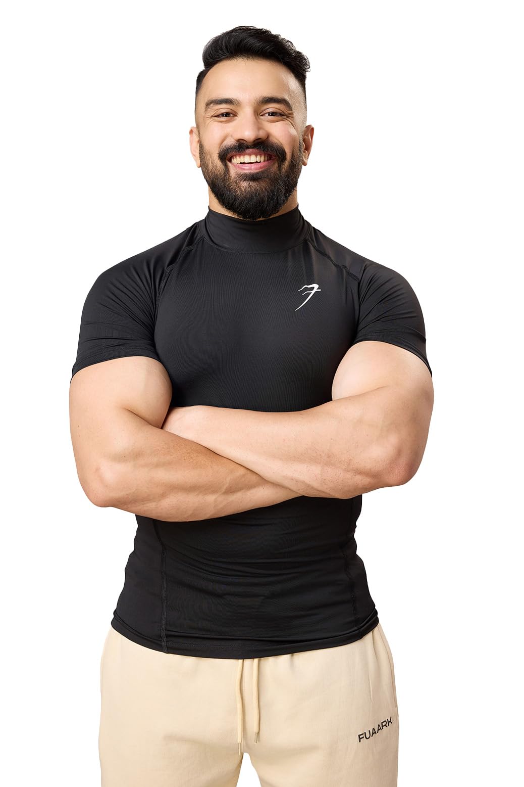 Men Half Sleeves Slim Fit Compression High Neck Sports and Gym Tshirt-image-12