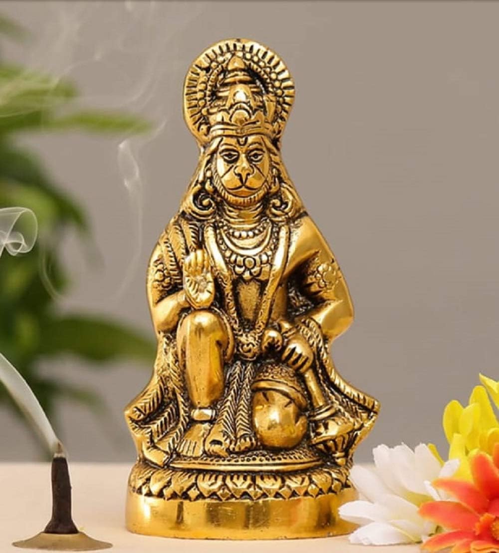 N_A Lord hanuman hindu God staue showpiece figurine diwali gift,Hanuman ji Statue Sitting in Metal Hanuman ji, Pawan Putra, Alija, Idol Bajrangbali Murti Gift Article Decorative Showpiece