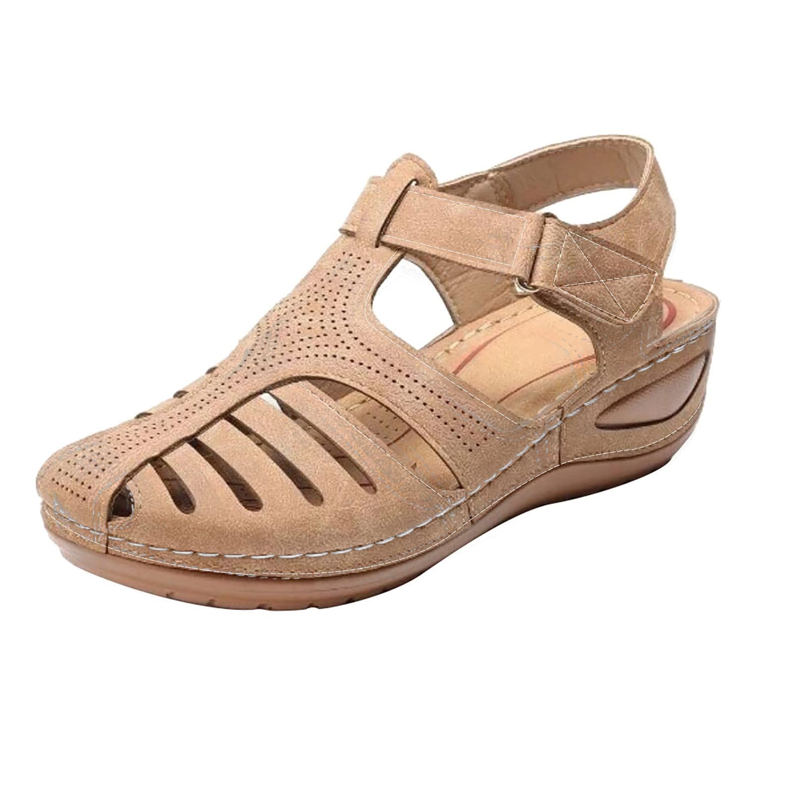 Womens Summer Sandals Casual Bohemia Gladiator Closed Toe Wedge Shoes Comfort Ankle Strap Slip On Platform Sandals