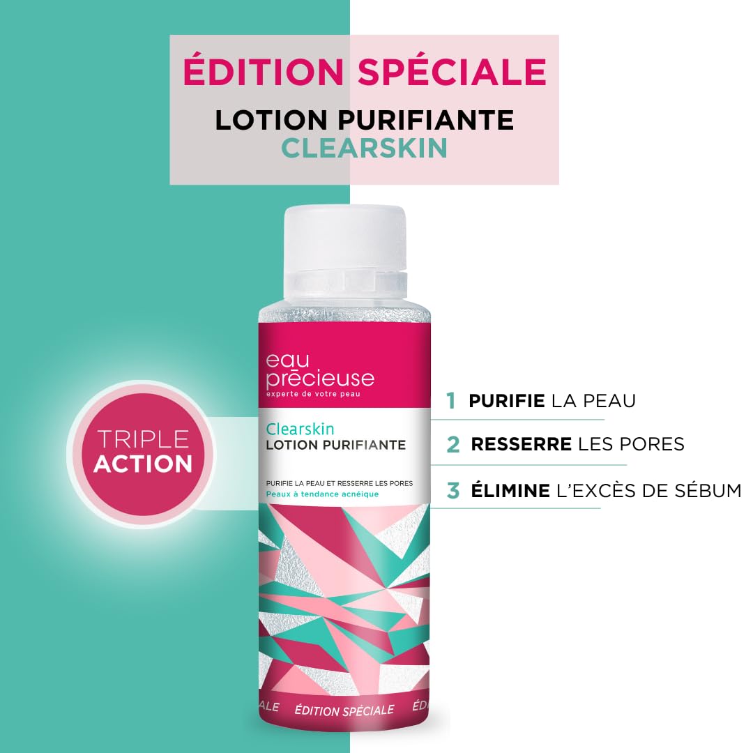Eau Précieuse - Lotion Purifiante Clearskin Edition Spéciale - Soin pour les peaux à tendance acnéique - Triple action : purifie la peau - resserre les pores - élimine l'excès de sébum - 375 mL