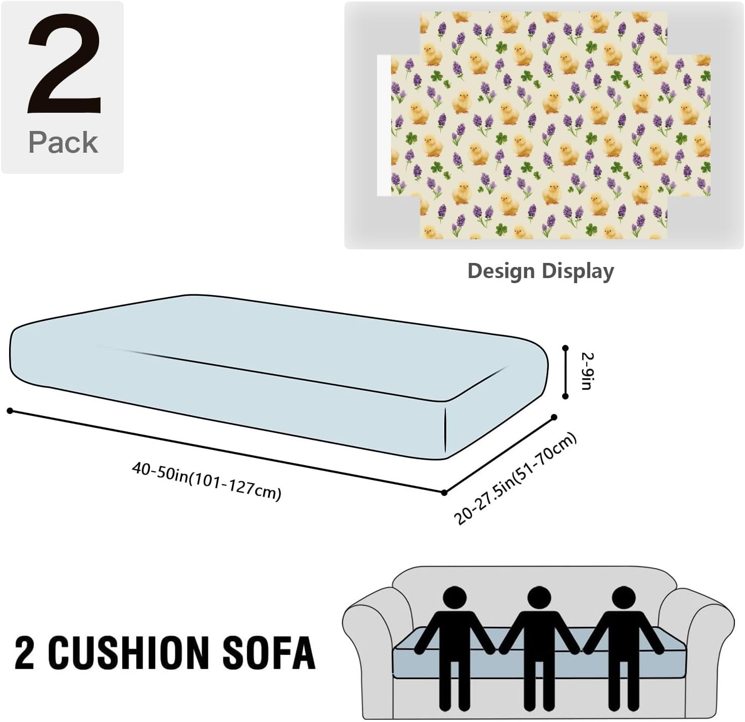 Chick and Lavender Loveseat Covers Couch Covers for 2 Cushion Couch, 2-Piece Stretch Sofa Slipcovers Anti-Slip Washable Furniture Protectors for Dogs Pets