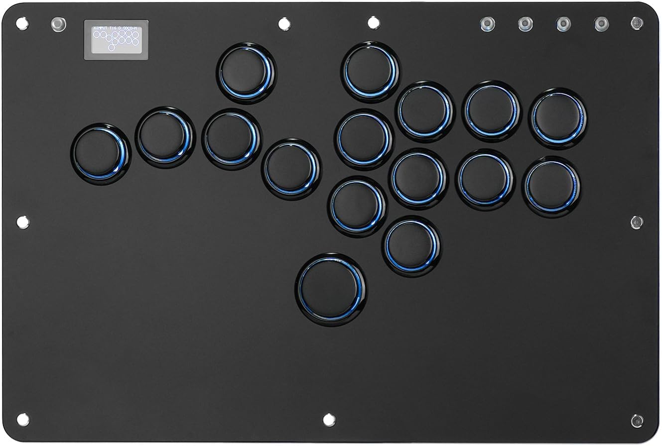 Haute42 Leverless Controller for Arcade Gaming: R16 Retro Rims Series - Thinner & Pinky Button(20.6mm) - 16 Keys Crystal Low-profile Switch - Custom RGB Controller for PC/Switch/PlayStation(Black)
