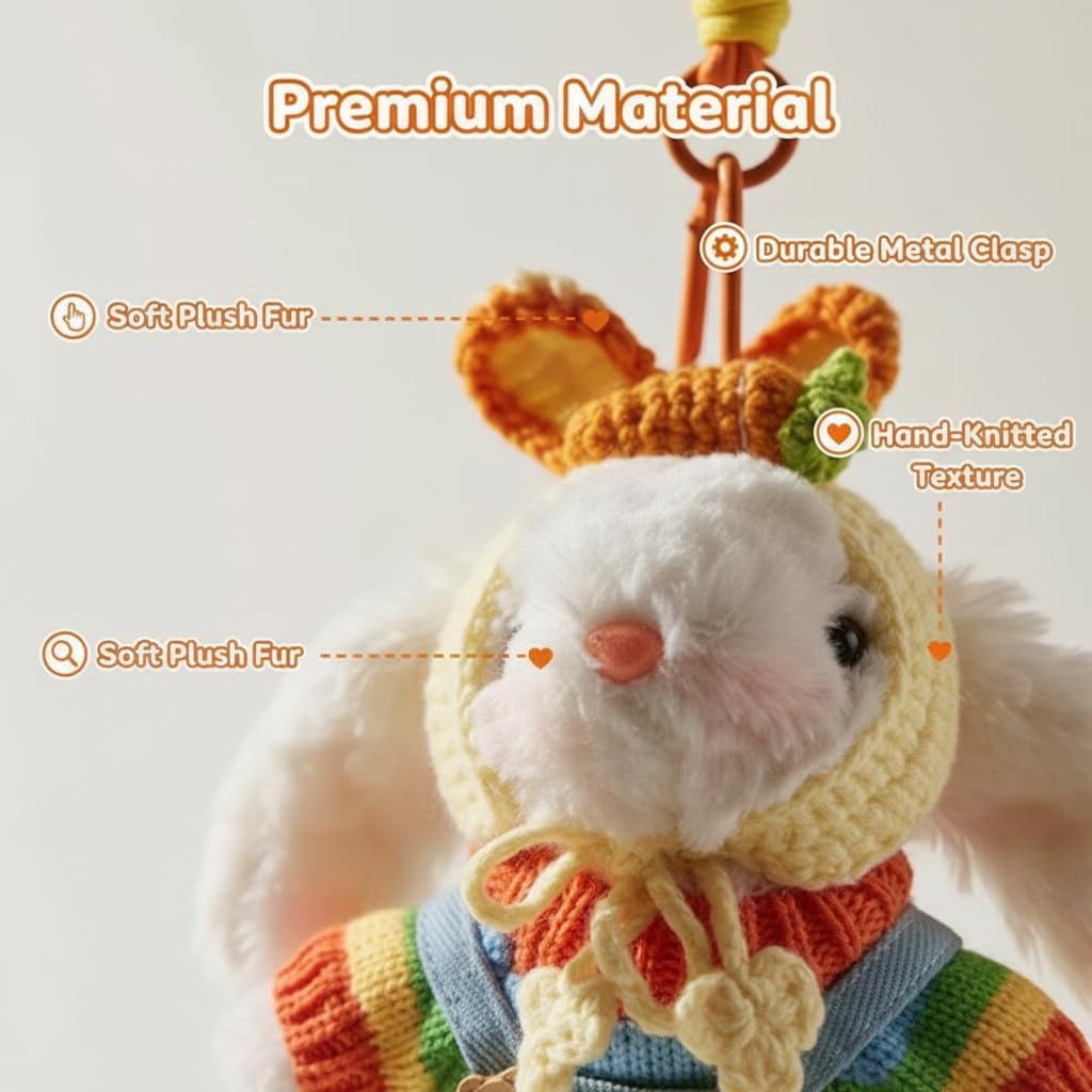 Lop-Eared Bunny Plush Charm Keychain - Soft Stuffed Rabbit Accessory, Suitable Gift for Family, Friends & Couples