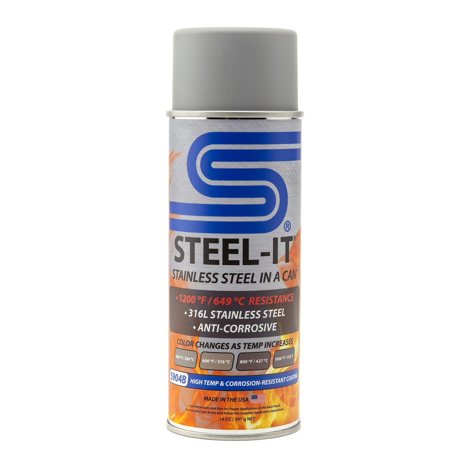 Steel-It 5904B Color changing, High Temp & Corrosion-Resistant Aerosol Coating - Steel Gray (1 Pack)