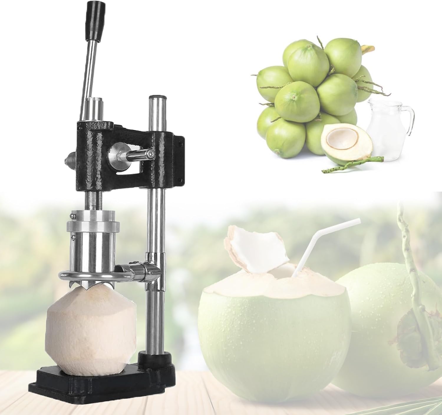 Commercial Coconut Opener Tool,Manual Coconut Cutter Machine,Stainless Steel Coconuts Opener,Adjustable Fresh Coconuts Peeling and Opening Machines(Black)