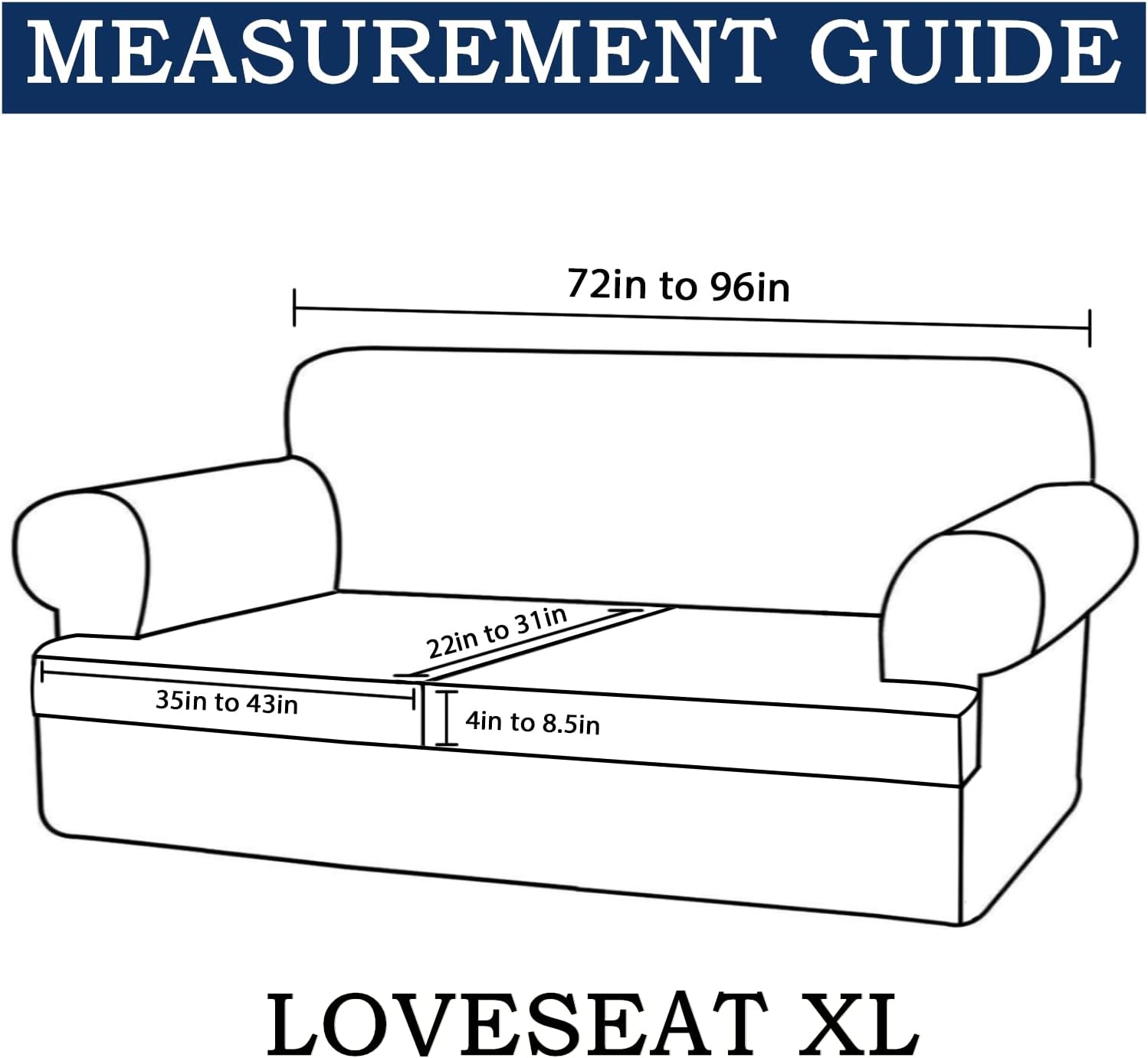 3-Piece T-Cushion Sofa Slipcover – Premium Stretch Sofa Cover for T-Cushion Couches (Fits Up to 90" Wide) – Includes 2 T-Shaped Seat Covers + Back Cover (White, Love seat XL)