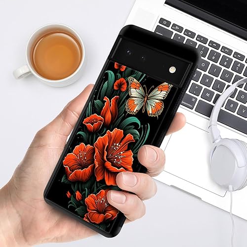 Miniatura 6 de CARLOCA Funda compatible con Google Pixel 7, diseño de mariposa de flores rojas para Google Pixel 7, ultra protección, a prueba de golpes, silicona