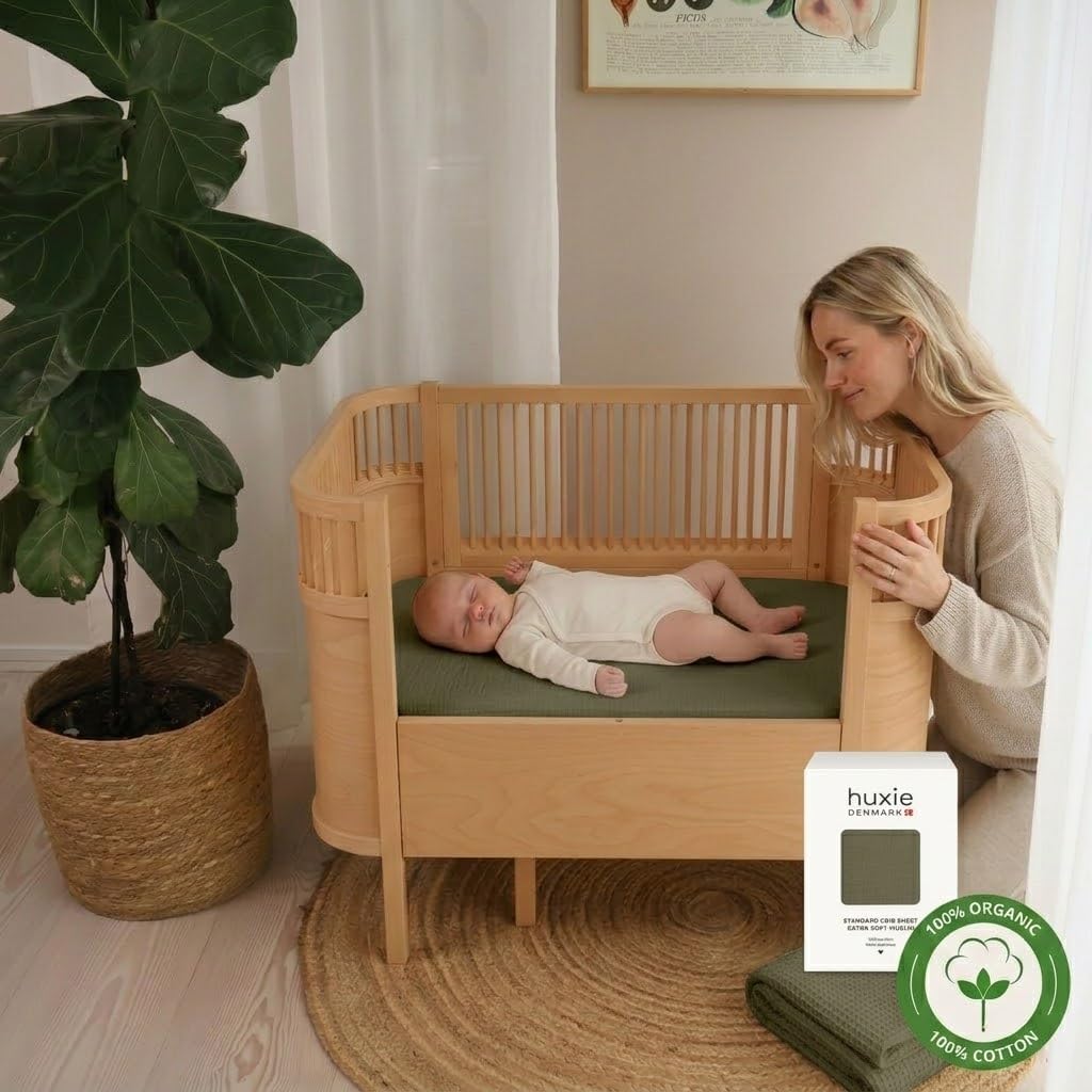 Crib Sheets – Organic Cotton Muslin Fitted Crib Sheet – Standard Size for Baby Boy and Baby Girl 28" x 52" Ultra-Soft and Breathable. 2-Pack (Fog/Sage Green)