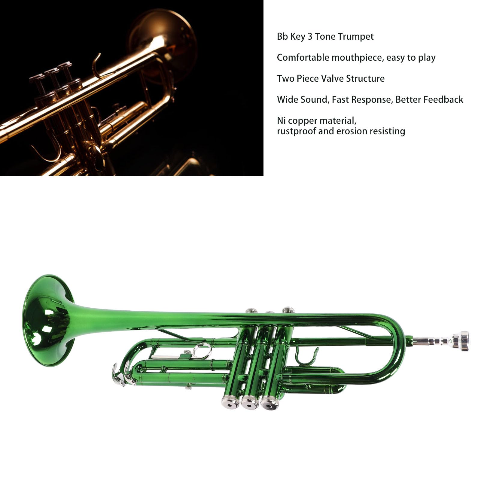 Tromba a 3 Toni, Strumento per Suonare Tromba in Materiale Rame Ni con Bocchino, Tromba Standard per Principianti, Banda Musicale, Insegnante Studente