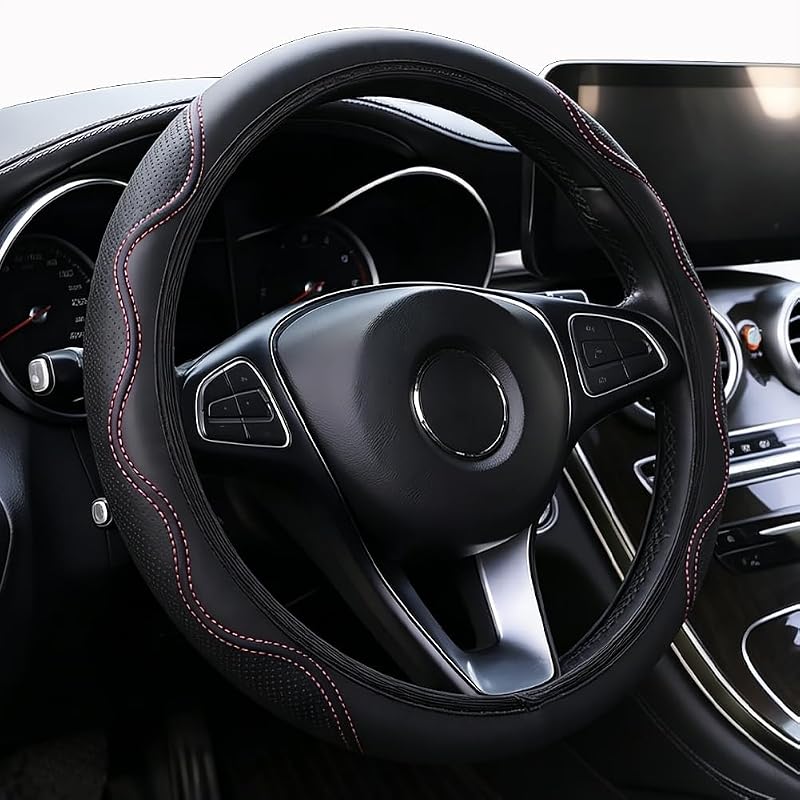 Capa para Volante Automotivo Elástica Preta e Rosa em Microfibra 38,1 cm Muamos
