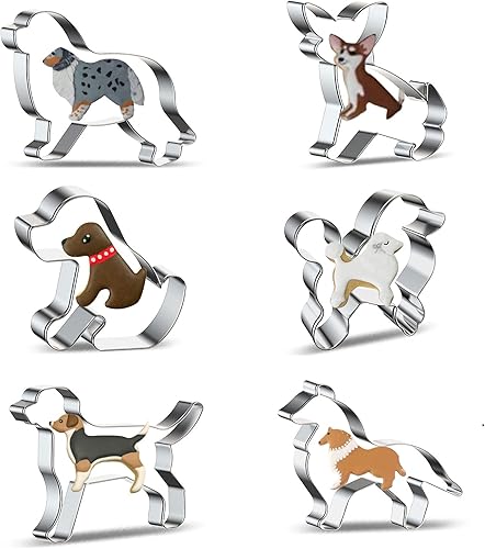 Juego de 6 cortadores de galletas para perros con forma de golosinas, de acero inoxidable, para Chihuahua, Labrador, Rochin, Rottweiler, agradable