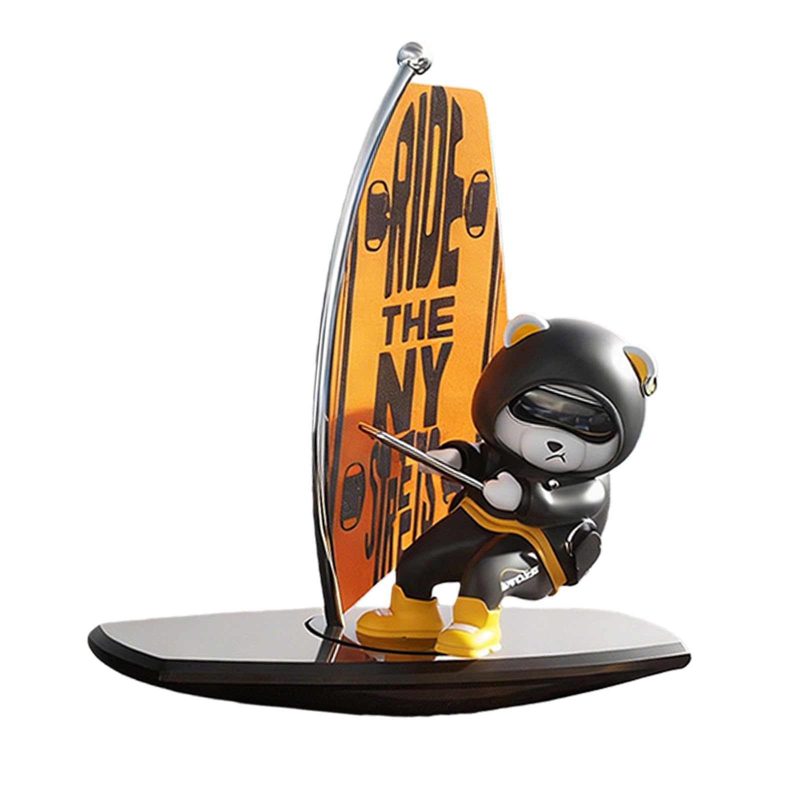 Whoasyst Creative Playful Rotating Surfing Bear Car Ornament Adds Joys to Your Ride with Its Swings Motion for Vehicle Dashboards Moving Surfboard Riding Bear