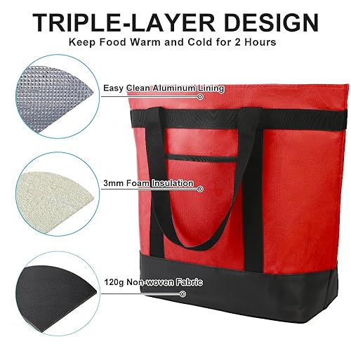 Miniatura 9 de Paquete de 2 bolsas reutilizables aisladas para compras de comestibles para mujeres, pizzabolsa de entrega de alimentos para mantener la comida