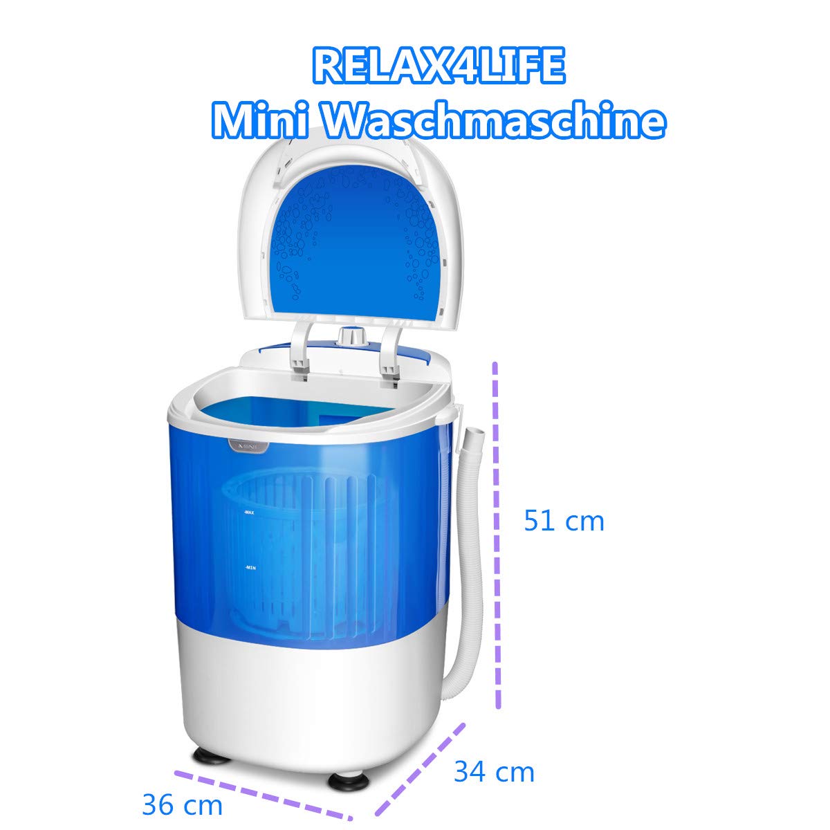 RELAX4LIFE Mini Waschmaschine 2 kg Kapazität 170W Campingwaschmaschine tragbar blau