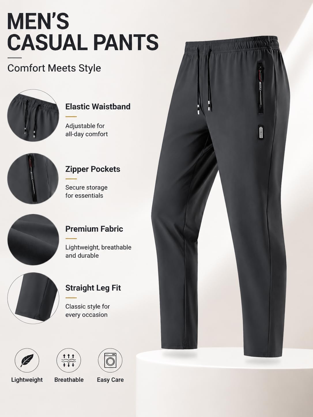 Men's Athletic Pants Lightweight Drawstring Waist Outdoor Work