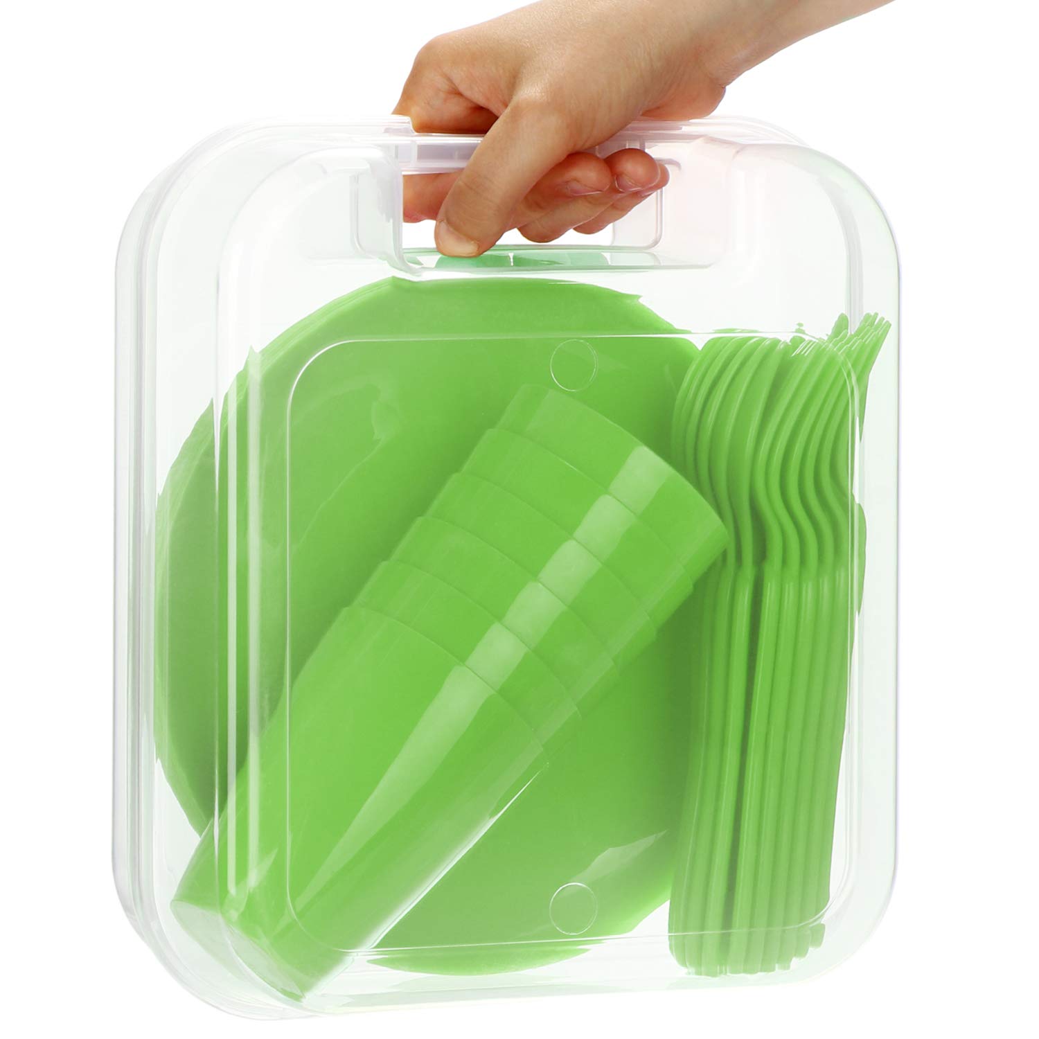 COM-FOUR® Set da picnic 31 pezzi - Cestino con stoviglie riutilizzabili per 6 persone - Accessori picnic verdi