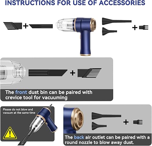 Miniatura 4 de Aspiradora de mano para automóvil, mini aspiradoras inalámbricas portátiles con múltiples boquillas, aspiradora de mano seca de alta potencia para