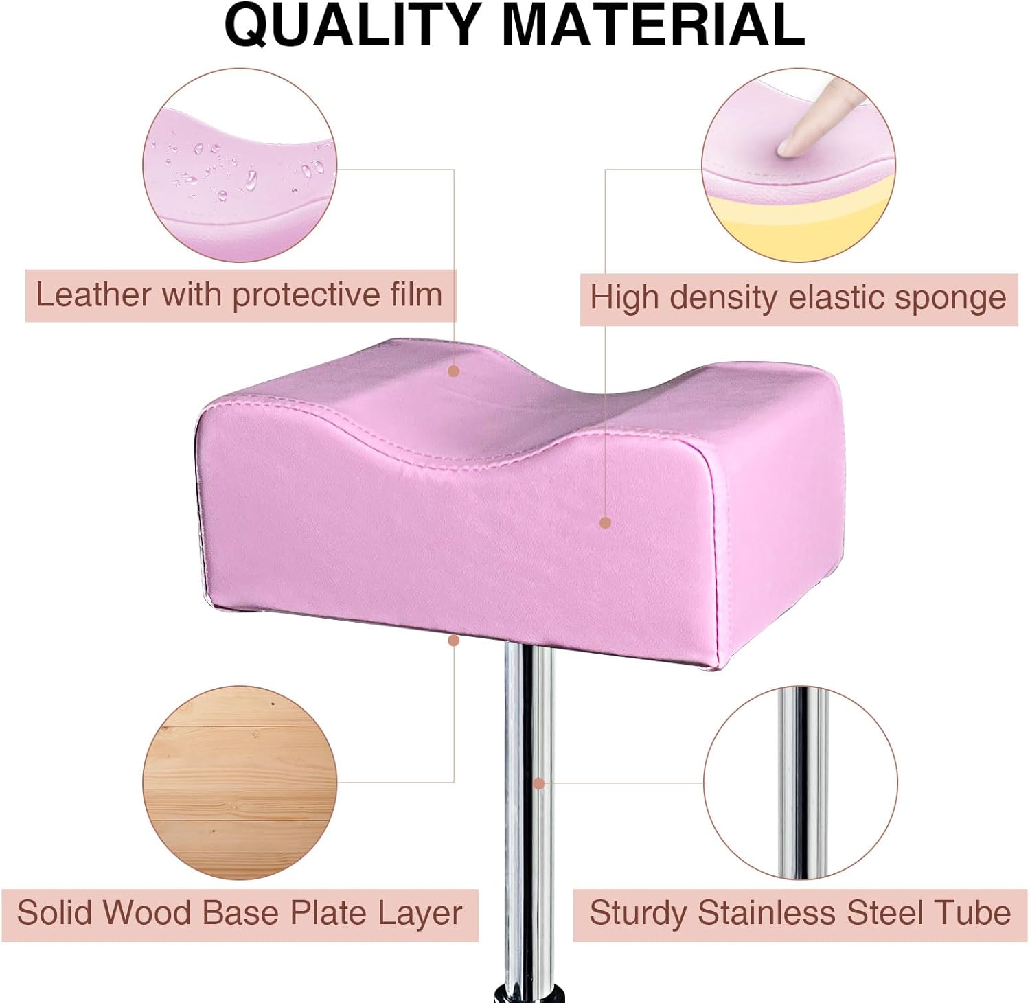 Pedicure Foot Rest,Height Adjustable Pedicure Chair,Non-Slip Pedicure Stool for Massage Office or Home,Pink