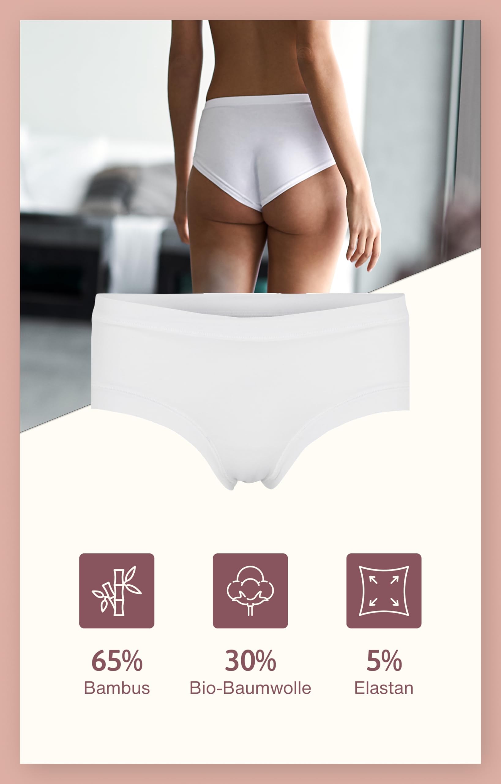 Hipster - Mutande da donna in bambù, confezione da 3 (XS/2XL) | Slip da donna in 65% viscosa (bambù) e 30% cotone (biologico) | Biancheria intima da donna con regolazione della