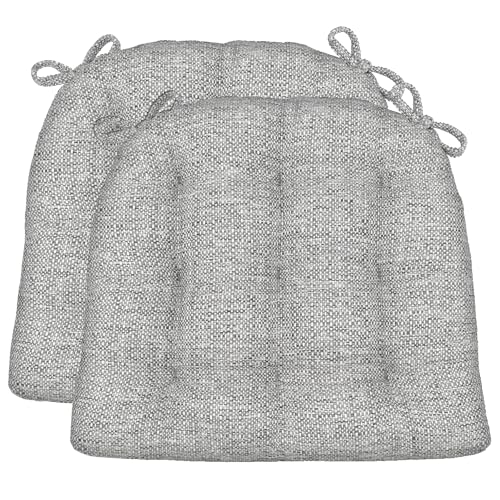 Barnett Home Decor Dining Chair Cushions, 16.5 x 18, Pack of 2  Brisbane Silver Grey Tweed  Performance Fabric, Lock-Stitched, Premium Latex Foam Fill, Last Longer, Reversible Cushions, Made in USA
