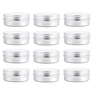 ericotry 12 pcs of 2 Oz/ 60 ML Silver Aluminum Tins Empty Slip Slide Round Containers with Tight Sealed Twist Screwtop Cover for Powder Lip Balm Lotion Make Up Eye Shadow Cream
