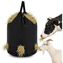 5 Hole Slow Feed Hay Bag, Premium 600D Waterproof Oxford Cloth Hanging Feeder Tote With Reinforced Gold Metal Rings, Black Hay Bag For Goats Sheep Horses Donkeys Cows Alpacas Ostriches-black- 1 psc