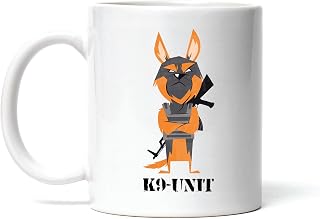 K9 Dog Gift for Police Unit Fans German Shepherd with Gun in Back 11oz 15oz White Coffee Mug