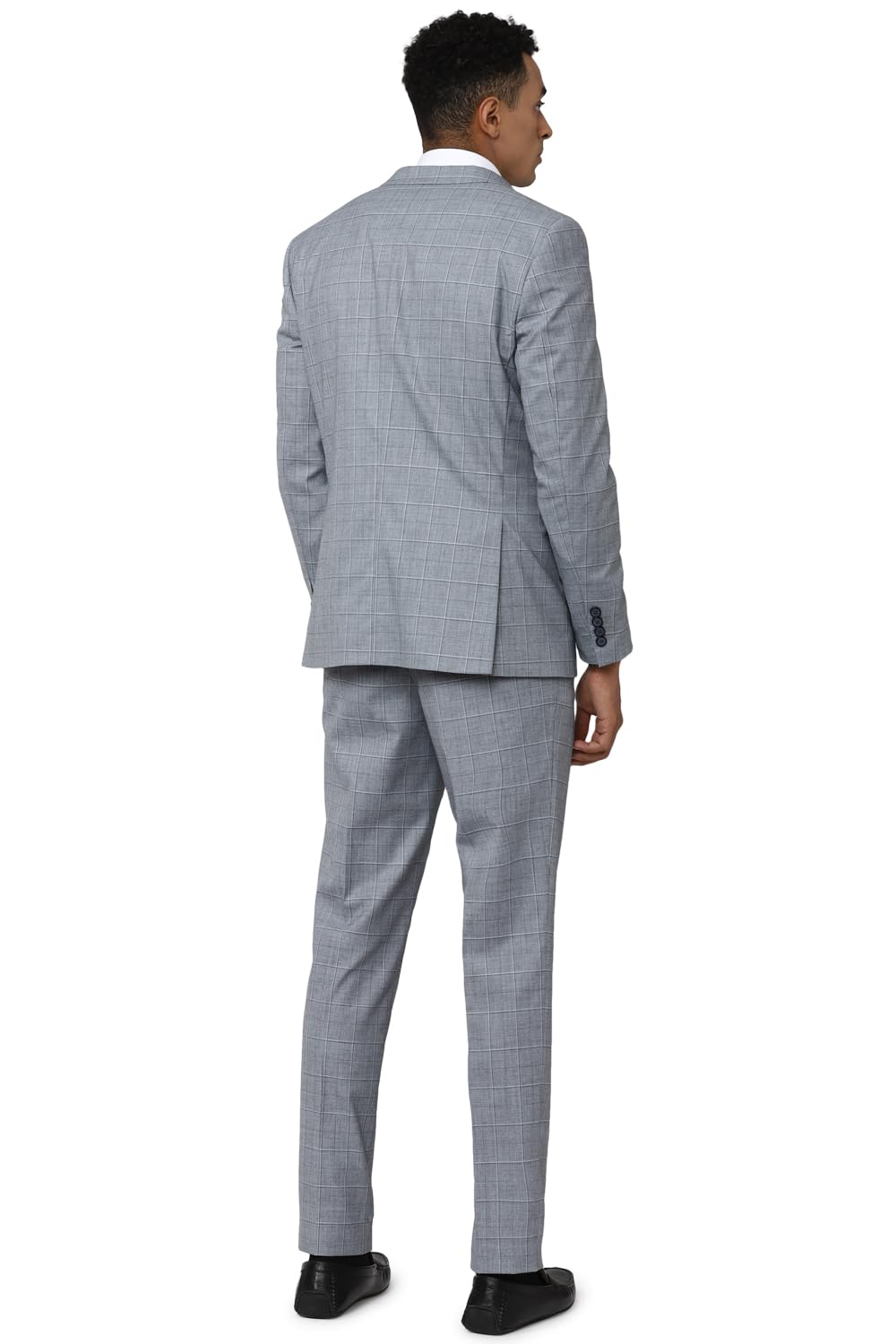 Van Heusen Men Blue Check Slim Fit Formal Three Piece Suit