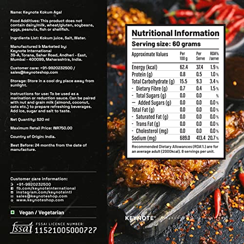 Image of Keynote Kokum Agal | Traditional Recipe | Natural Flavours | Unsweetened | Glass Bottle 520 ml