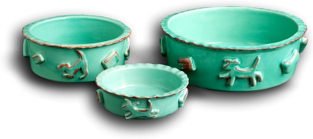 Carmel Ceramica Pdsa3001 Aqua/Green Dog Food/Water Bowl, Small