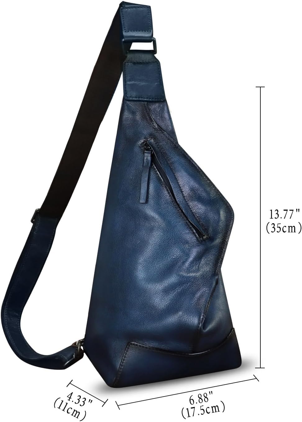 Genuine Leather Sling Bag for Men and Women Vintage Full Grain Leather Sling Purse Chest Daypack Over Shoulder Crossbody Bag (Navy) - Image 3