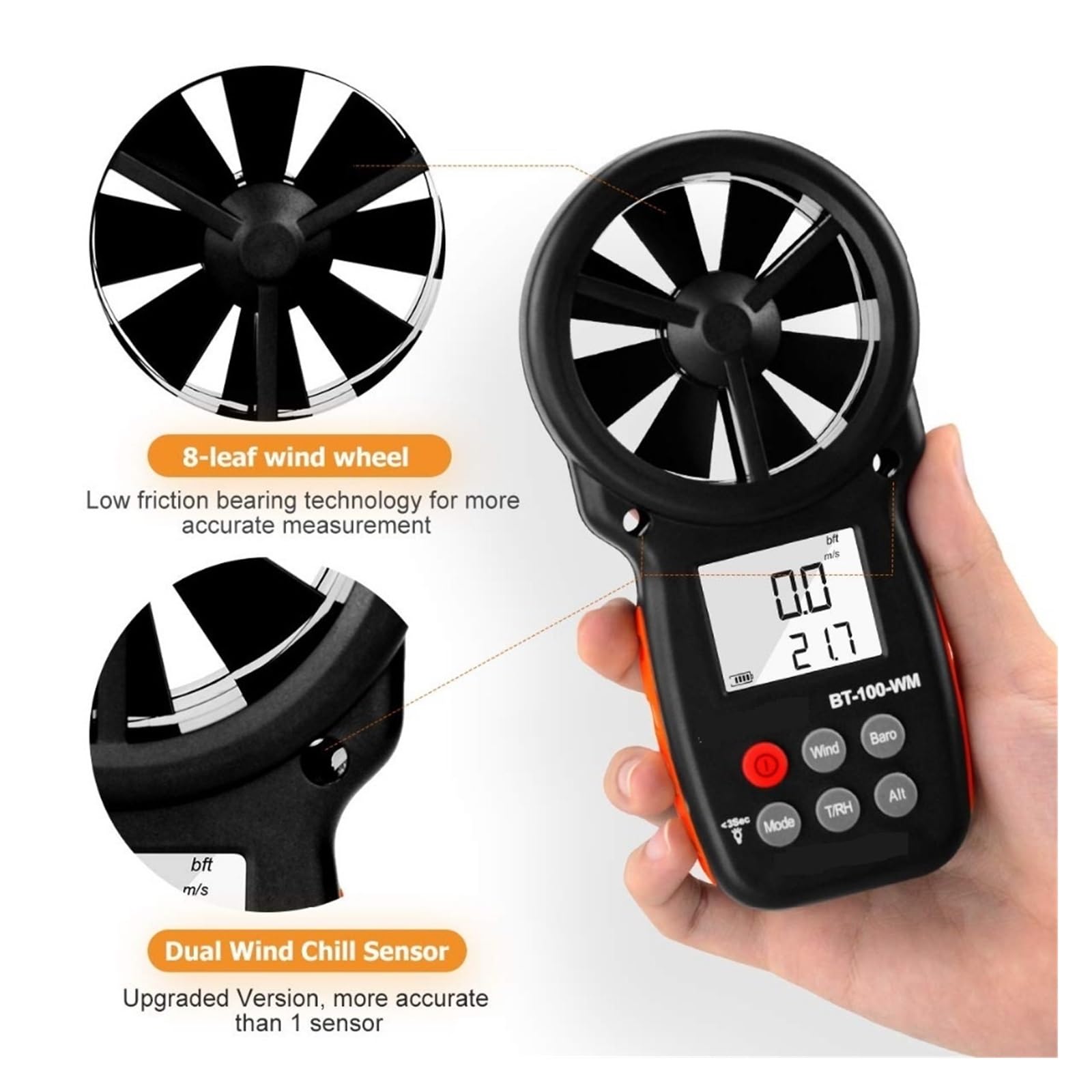 Anemómetro Digital, Barómetro De Mano, For Velocidad Del Viento, Temperatura, Probador, Humedad MedicióN Precisa