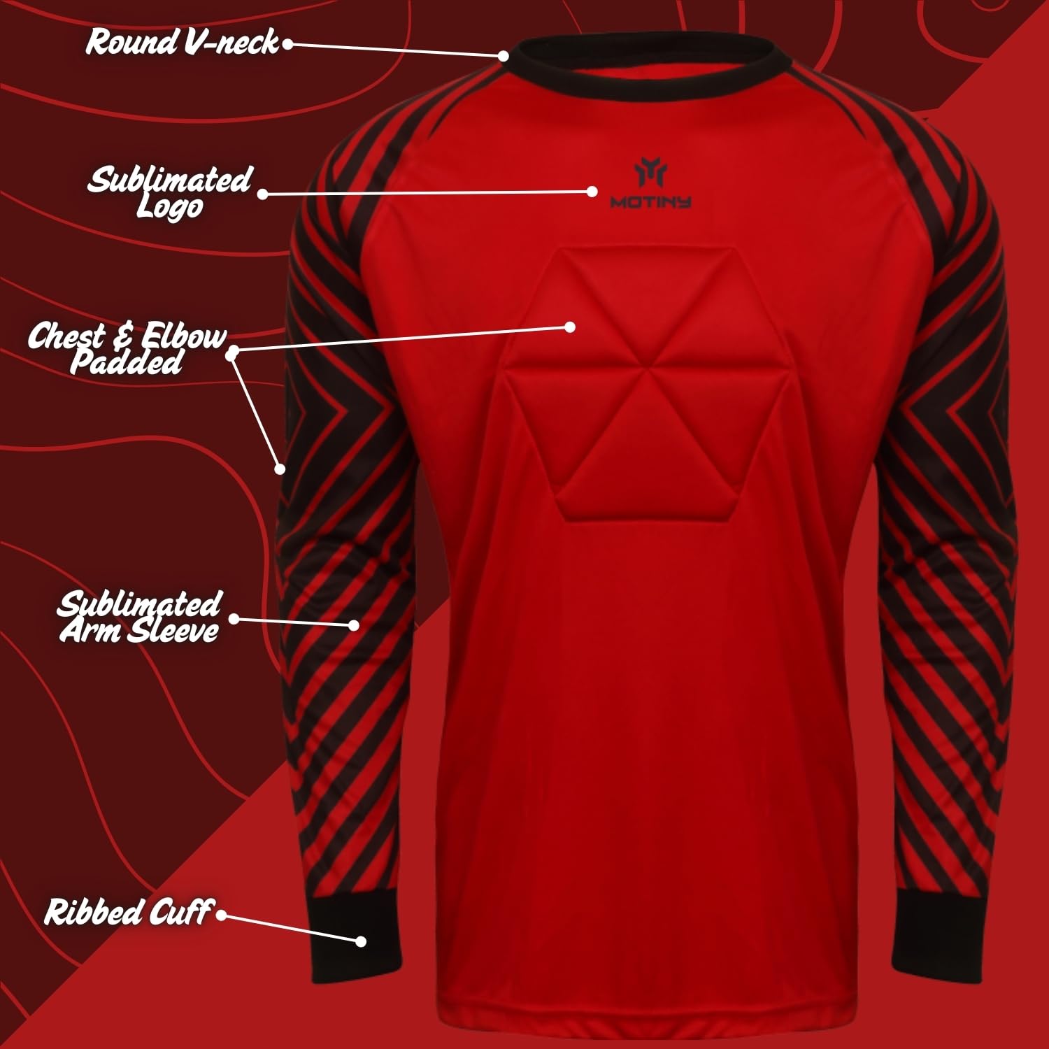 Camiseta de portero acolchada en el pecho para adultos/niños, codo de fútbol acolchado, para jóvenes/adultos, manga larga, Rojo, 4XS