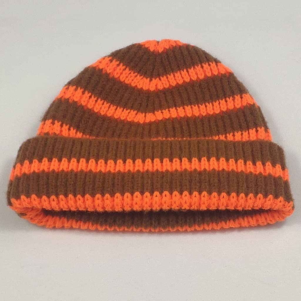 Bonnet à rayures chaudes pour femme avec revers isolant rose et citron vert