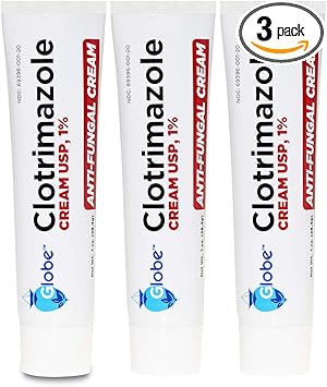 Globe Clotrimazole Antifungal Cream 1% USP, 1 oz (3 Pack), Anti Fungal Treatment, Relieves Itching, Burning, Cracking and Scaling Associated Athletes Foot, Jock Itch, Ringworm and More