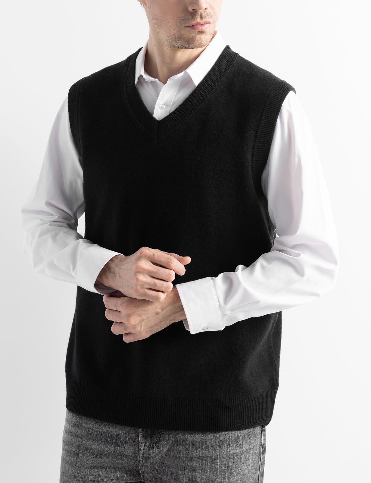 Chanyarn Gilet da Uomo 100% Lana Merino 2024 Autunno Inverno Scollo a V Morbido Senza Maniche Lavorato a Maglia Pullover