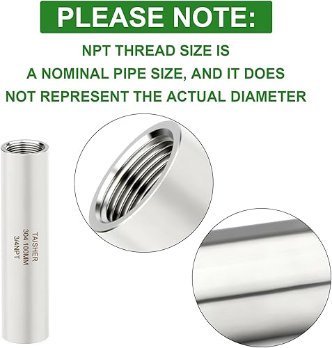 Miniatura 680 de TAISHER 2 accesorios de tubería de acero inoxidable, 1/2 "NPT x 1/2" NPT macho roscado, tubo fundido de pezón de 6 pulgadas de longitud 1.969 in