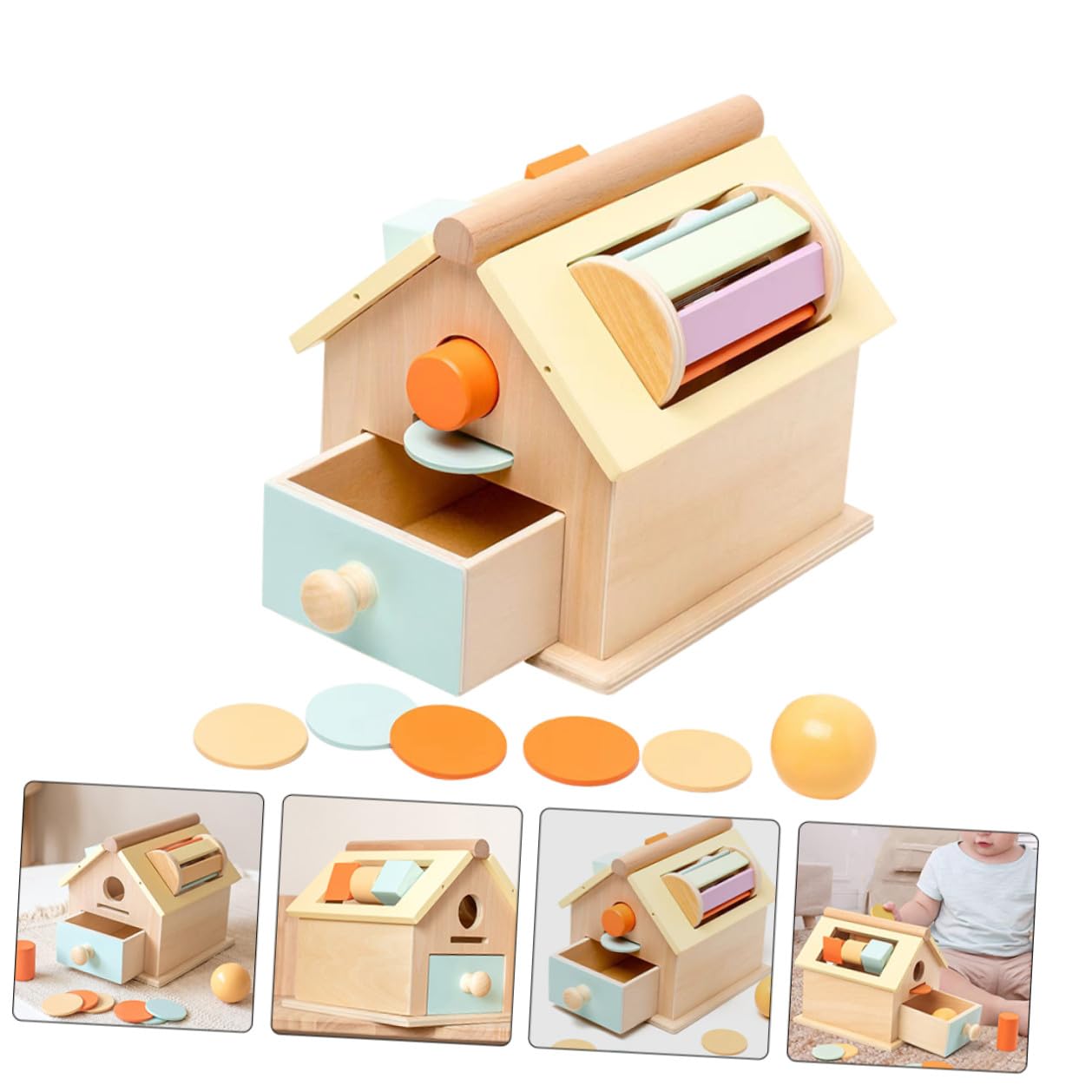 Juguete Sensorial Educativo Caja de Monedas para Niños Pequeños de Madera y Multifuncional Segura para Educación Temprana