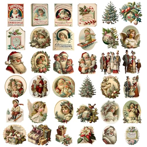 Huvqianu Pegatinas navideñas retro,Juegos de pegatinas navideñas vintage | 36X Pegatina de invierno,Premios de aula para niños, decoraciones de snowboard, calcomanías para portátiles para mujer niña