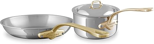 Mauviel M'Cook BZ - Sartén de acero inoxidable pulido de 5 capas con tapa de 3.4 cuartos de galón y sartén de 10.2 pulgadas, fabricada en Francia