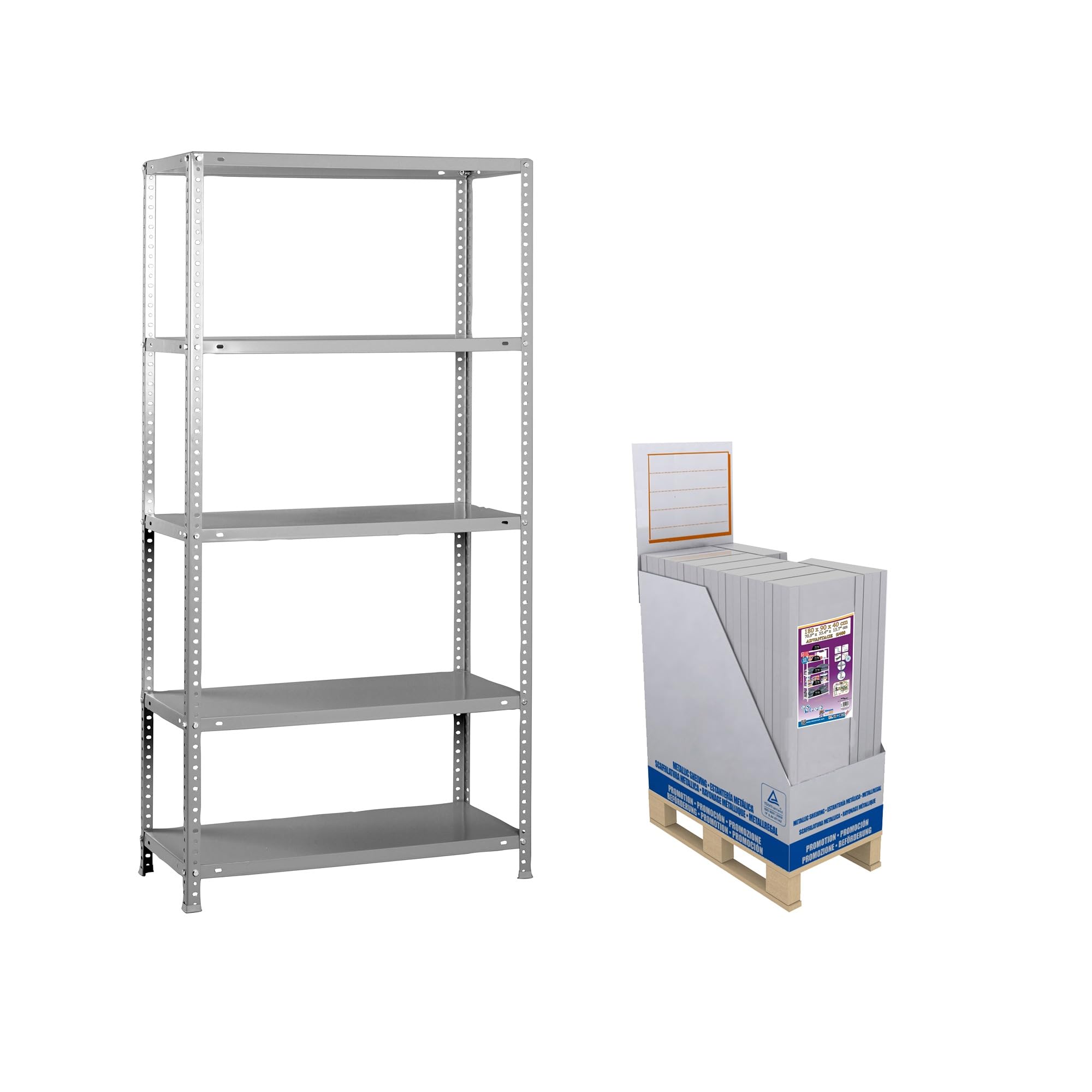 Simon Rack Estanerias Metalicas, Pack 14 Unidades, 1800x800x300 mm, 5 Baldas, 75 kg de Punto Flexión, Estanterías Almacenaje, Gris - Advantage