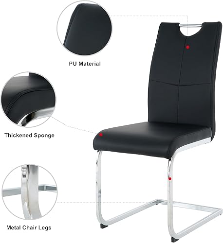 Miniatura 9 de Juego de 4 mesas de comedor modernas de 5 piezas, mesas de comedor redondas de vidrio templado de 36 pulgadas y 4 sillas de comedor negras de cuero,