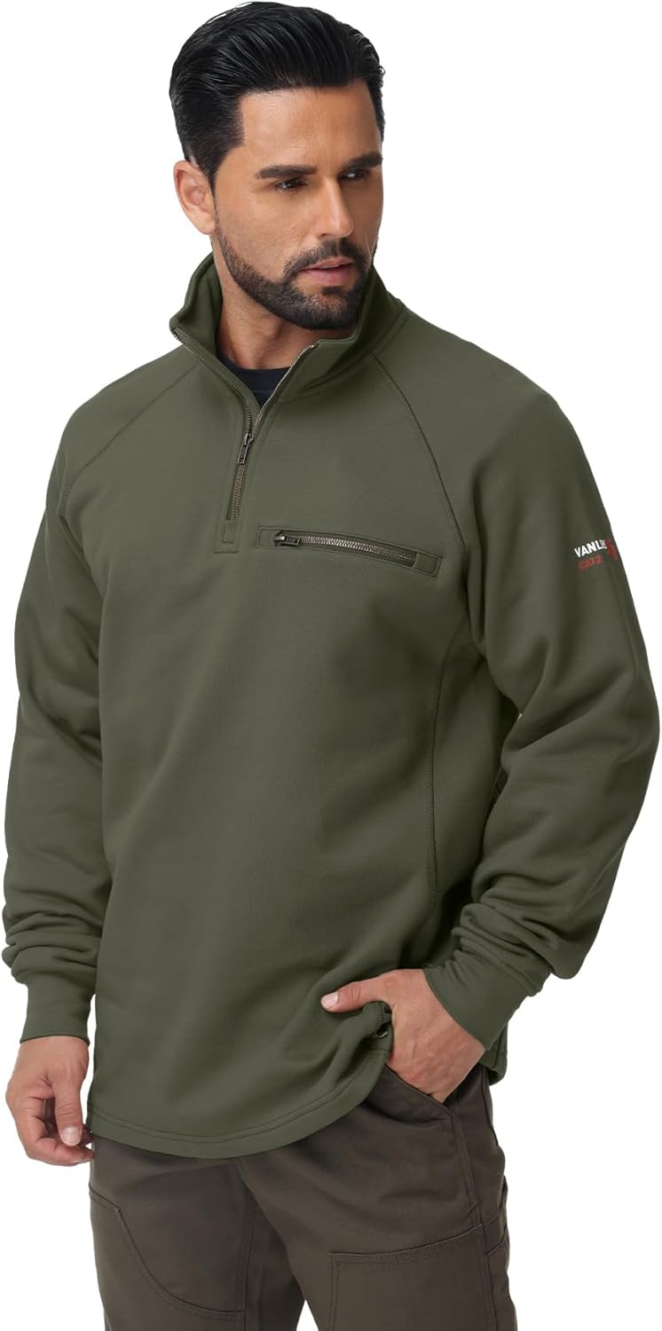 FR Hoodies for Men 12oz Heavyweight FR Sweatshirt Men's Flame Resistant Hoodies Quarter-Zip CAT2
