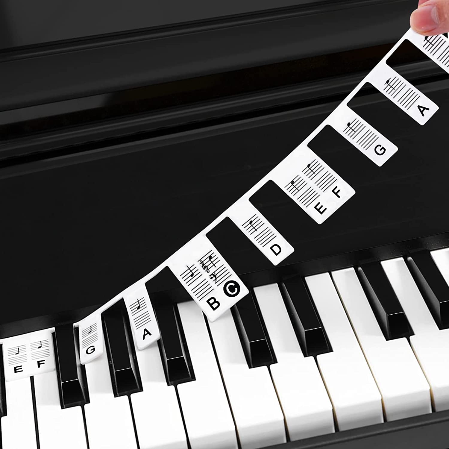 KINOFT Piano Notes Guide for Beginner, Removable Piano Keyboard Note Labels for Learning, Piano Silicone Stickers，Piano Keyboard Stickers Alternative for Kids (88 keys, Black&White)