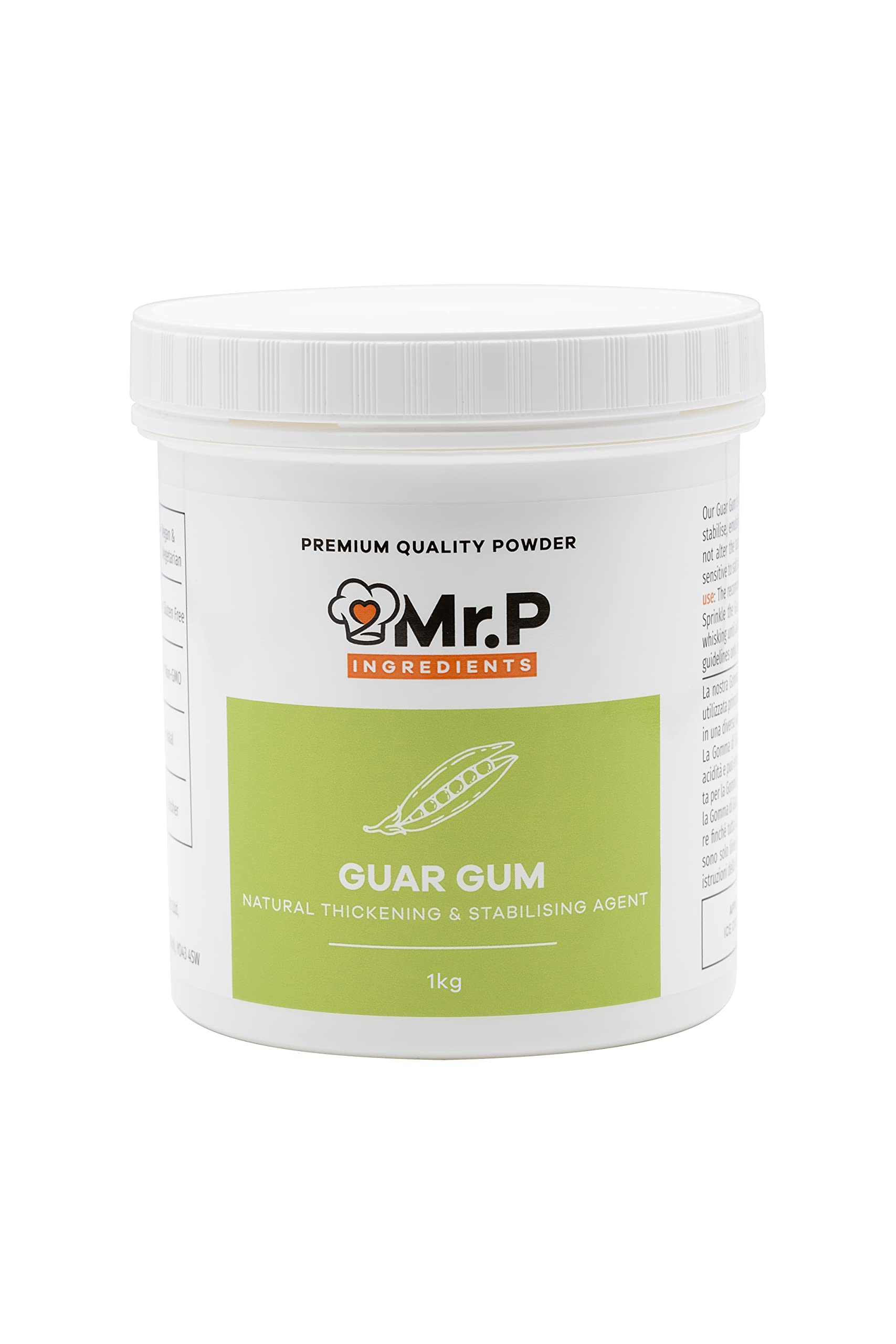 Mr.P Ingredients Guar Gum 1Kg Powder Thickener and Stabiliser Agent Vegan Vegetarian Halal Kosher Gluten Free (Recyclable Pot)