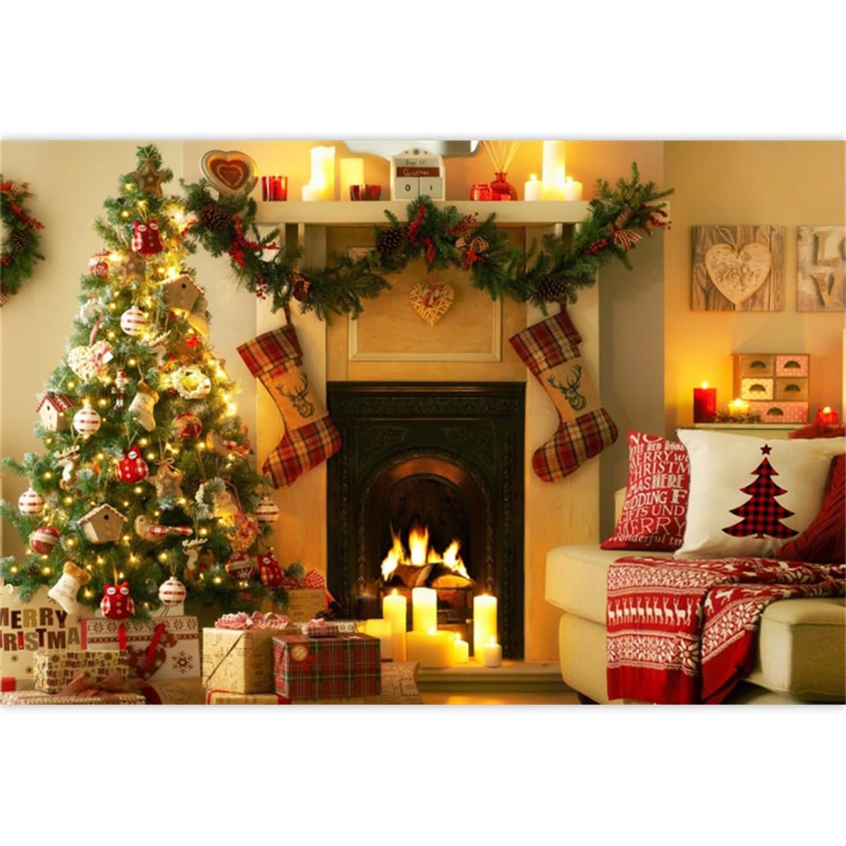 Christmas Backdrop Old Brick Fireplace Xmas Tree Gifts Toy Bear Kids Baby Photo Photography Background R Photo Studio Props